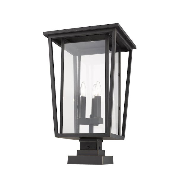 Z-Lite Seoul 3 Light Outdoor Pier Mounted Fixture, Oil Rubbed Bronze & Clear 571PHXLS-SQPM-ORB - main